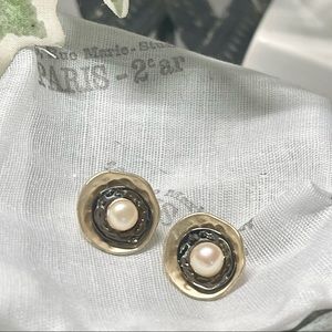 Faux Pearl Two-Tone Stud Earrings